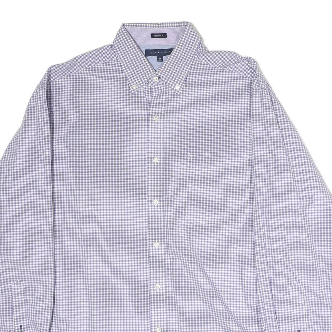TOMMY HILFIGER Mens Blue & White Check Shirt M Regular Fit Button-Down Collar