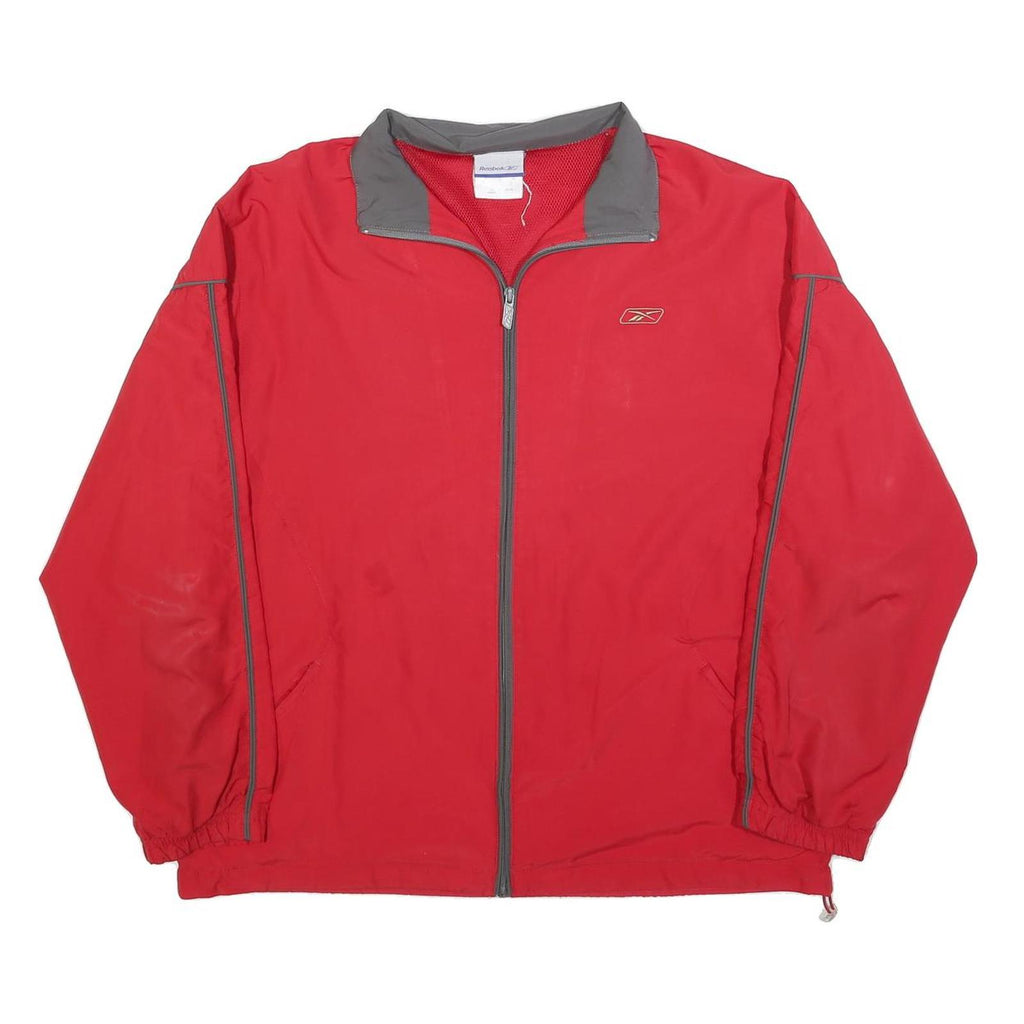 REEBOK Mens Red & Grey Track Jacket S Nylon Plain Zip Athletic Casual Sportswear