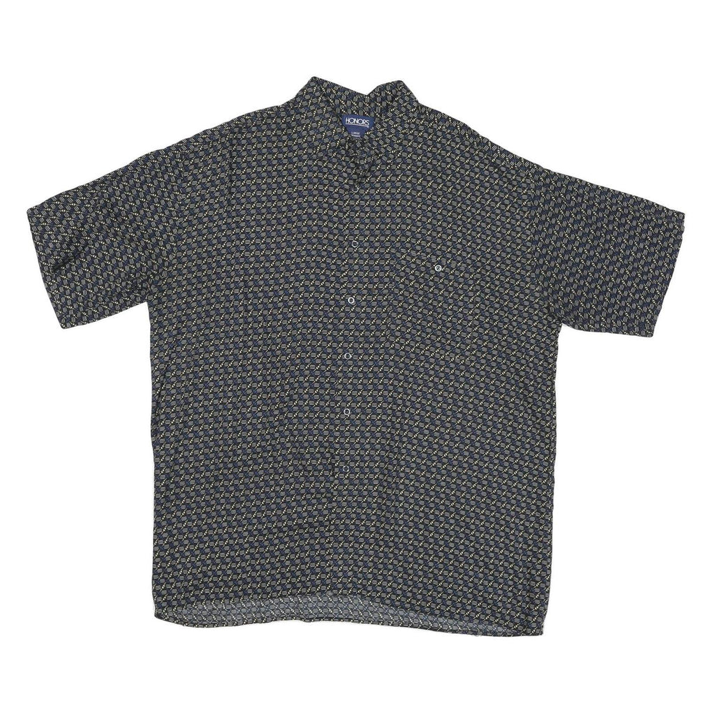 HONORS Mens Black & Beige Patterned Cotton Blend Shirt L Casual Button-Up