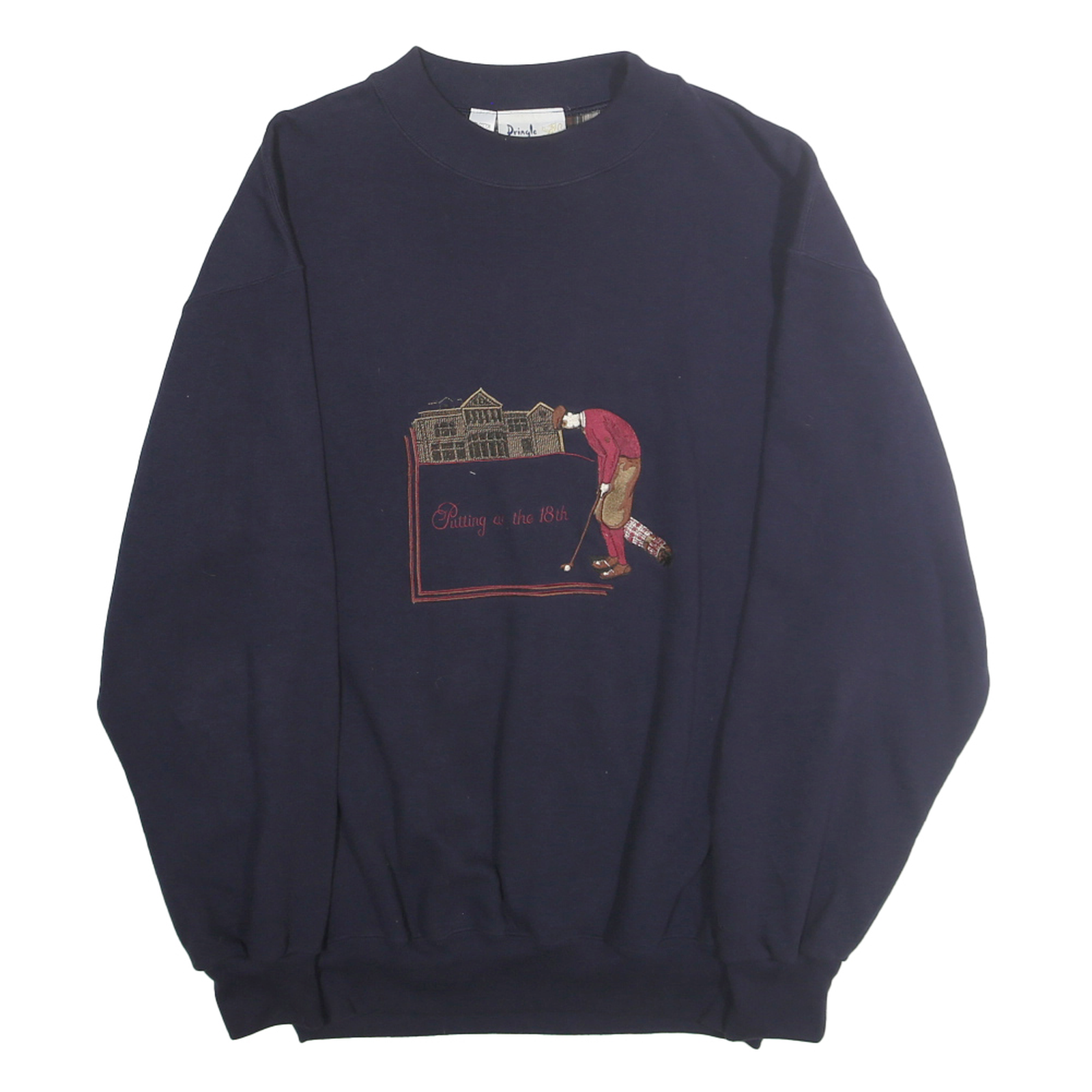 PRINGLE Mens Navy Putting On The 18th Crew Neck M Cotton Blend Golf Sweatshirt
