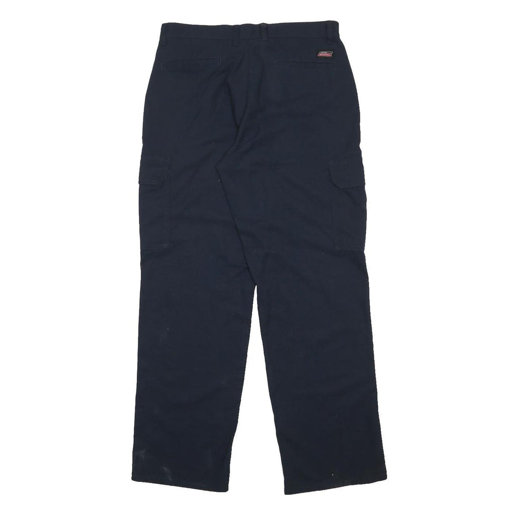DICKIES Mens Cotton Blend Navy Relaxed Cargo Trousers W32 L32 Workwear Zip