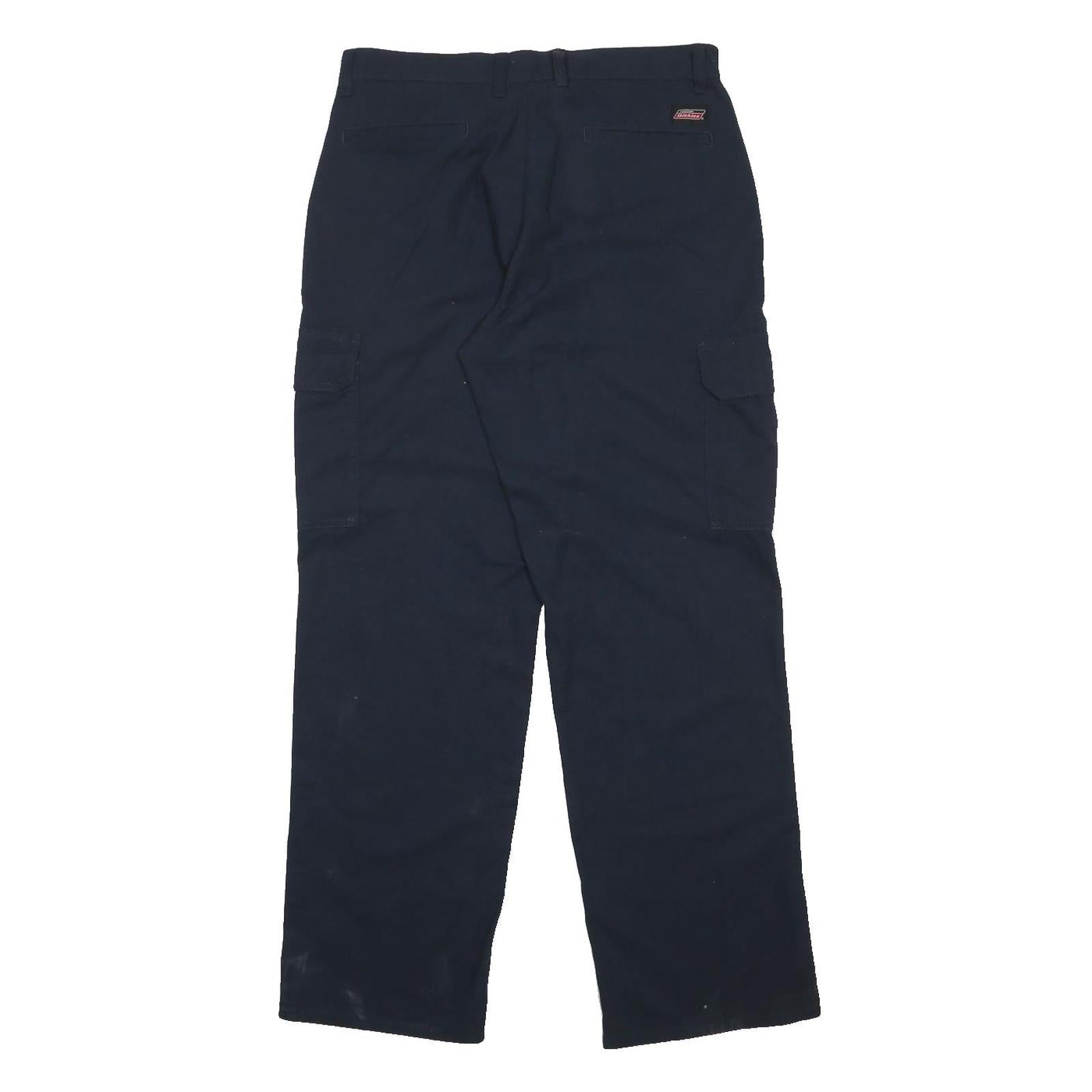 DICKIES Mens Cotton Blend Navy Relaxed Cargo Trousers W32 L32 Workwear Zip