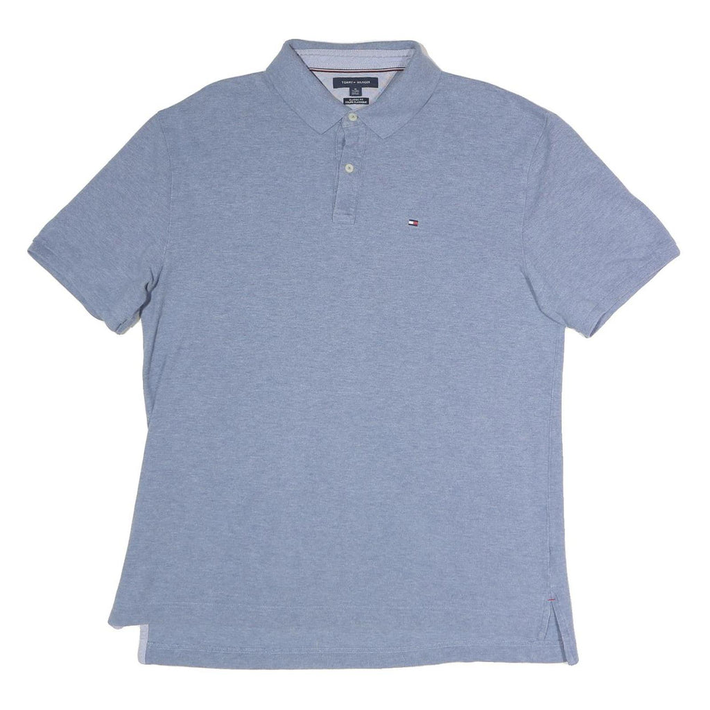 TOMMY HILFIGER Mens Blue Short Sleeve Plain Polo Shirt XL Cotton Classic Fit