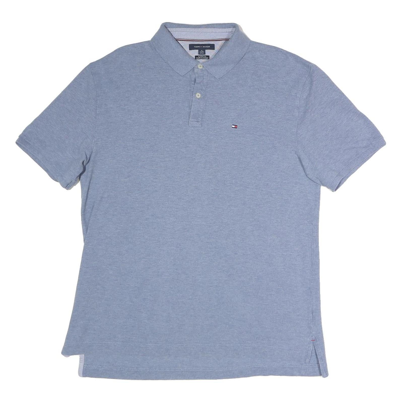 TOMMY HILFIGER Mens Blue Short Sleeve Plain Polo Shirt XL Cotton Classic Fit