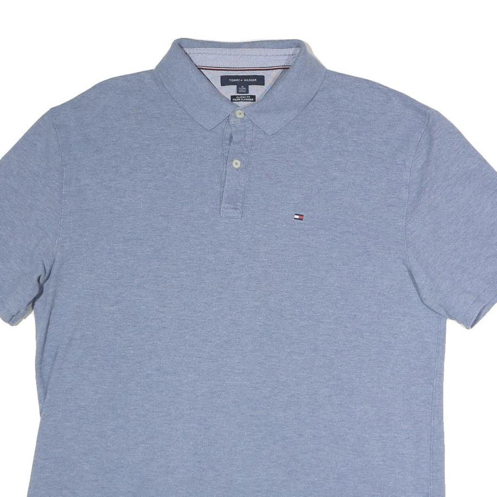 TOMMY HILFIGER Mens Blue Short Sleeve Plain Polo Shirt XL Cotton Classic Fit
