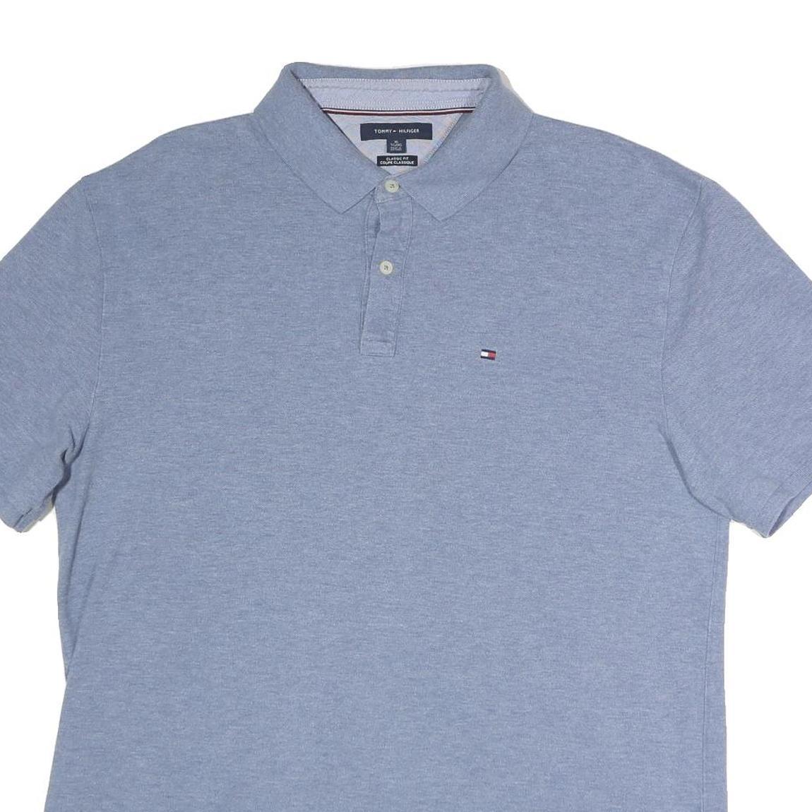 TOMMY HILFIGER Mens Blue Short Sleeve Plain Polo Shirt XL Cotton Classic Fit