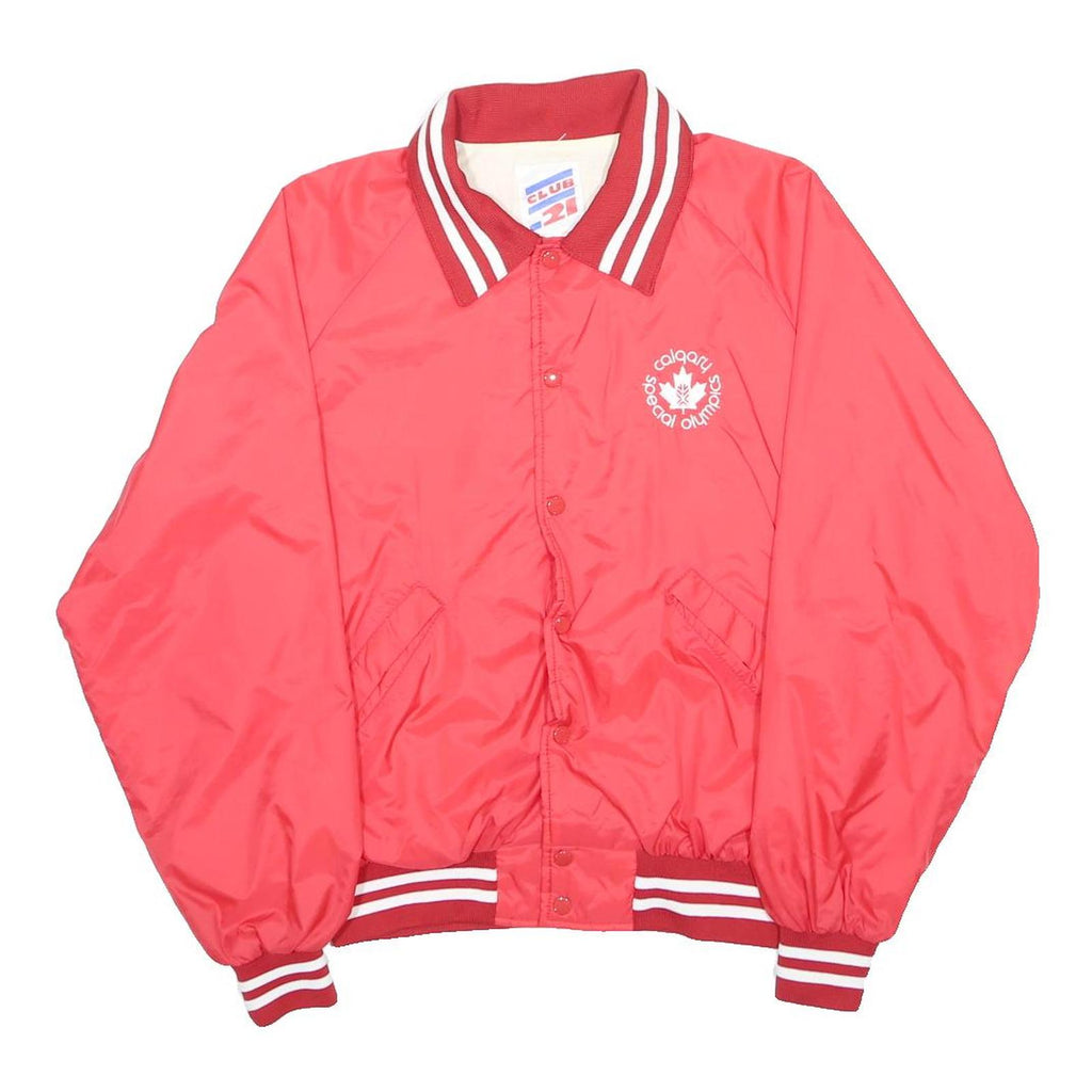 CLUB21 Mens Red Nylon Varsity Jacket M Button Plain Classic Fit Stylish