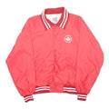 CLUB21 Mens Red Nylon Varsity Jacket M Button Plain Classic Fit Stylish