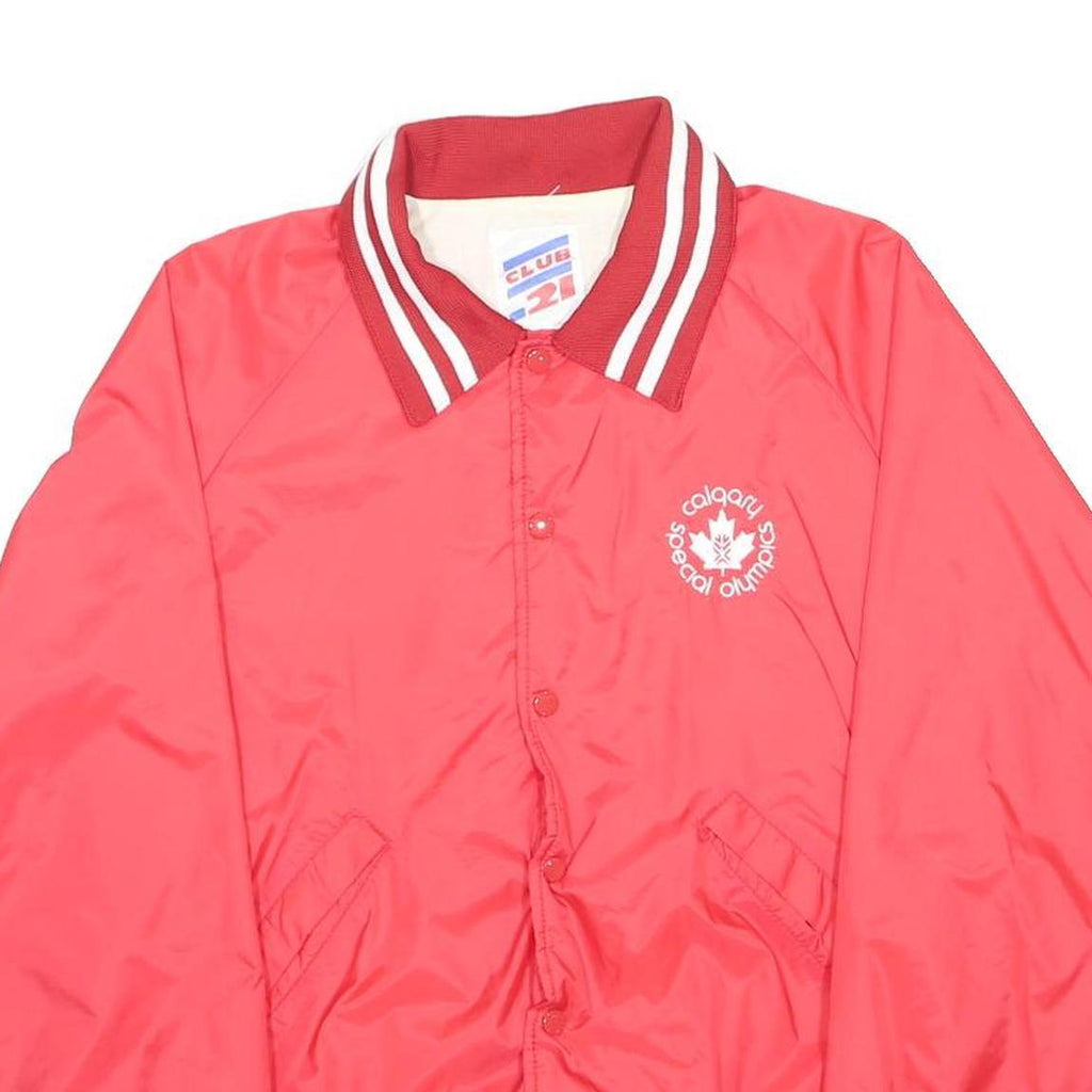 CLUB21 Mens Red Nylon Varsity Jacket M Button Plain Classic Fit Stylish