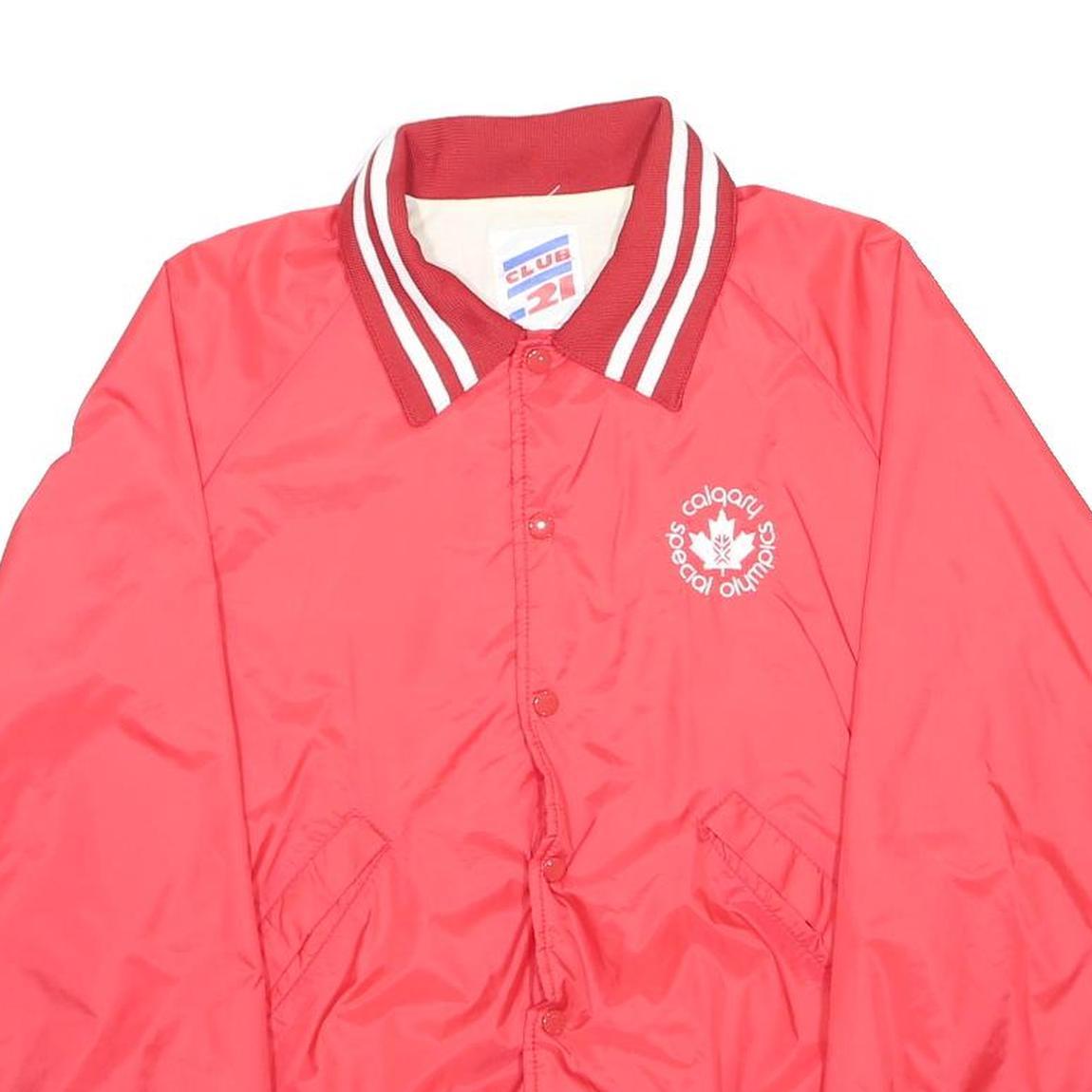CLUB21 Mens Red Nylon Varsity Jacket M Button Plain Classic Fit Stylish
