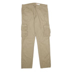 WRANGLER Mens Cotton Blend Beige Regular Cargo Trousers W34 L32 Utility Pocket