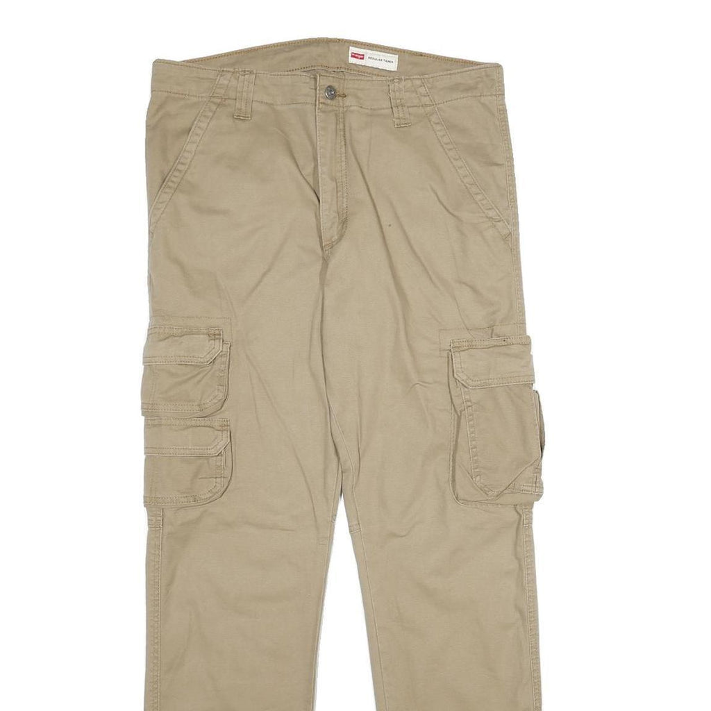 WRANGLER Mens Cotton Blend Beige Regular Cargo Trousers W34 L32 Utility Pocket