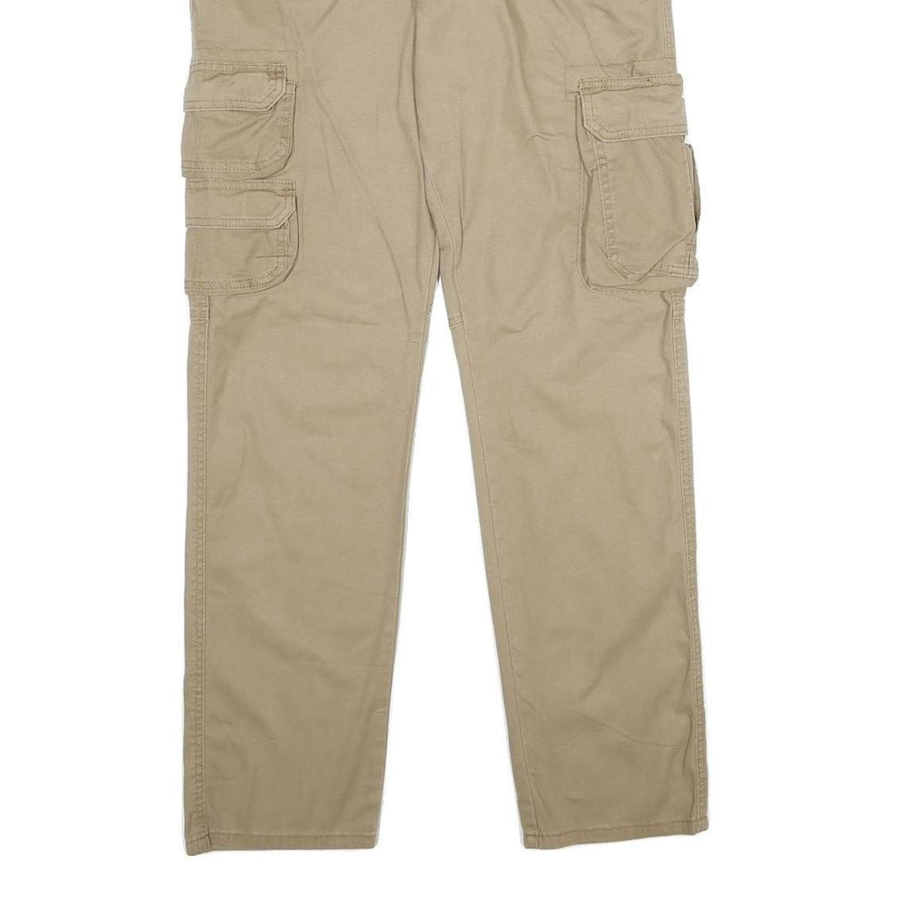 WRANGLER Mens Cotton Blend Beige Regular Cargo Trousers W34 L32 Utility Pocket