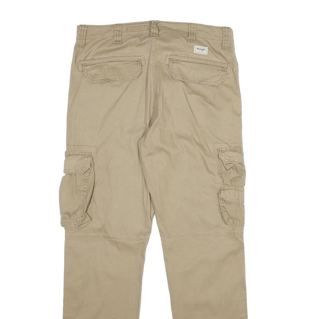 WRANGLER Mens Cotton Blend Beige Regular Cargo Trousers W34 L32 Utility Pocket