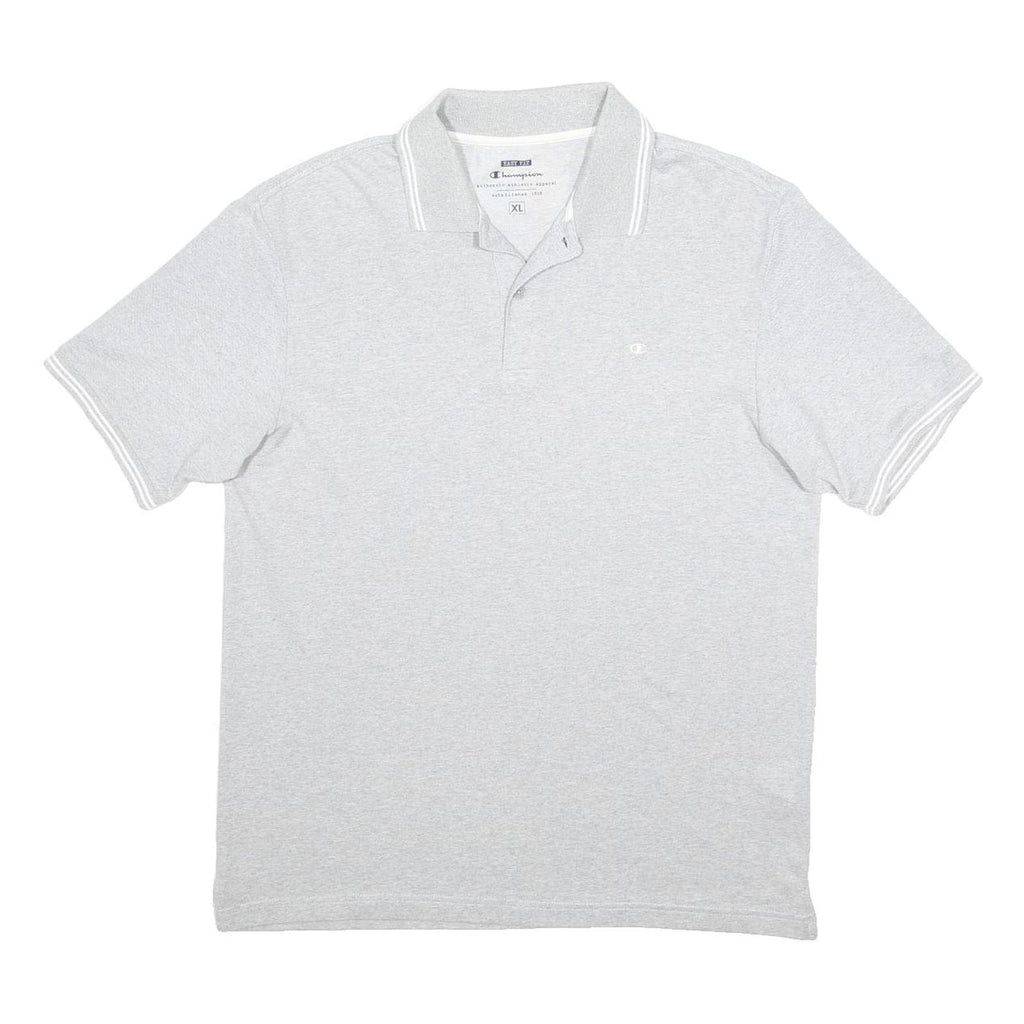 CHAMPION Mens Grey Short Sleeve Plain Polo Shirt XL Cotton Blend Casual