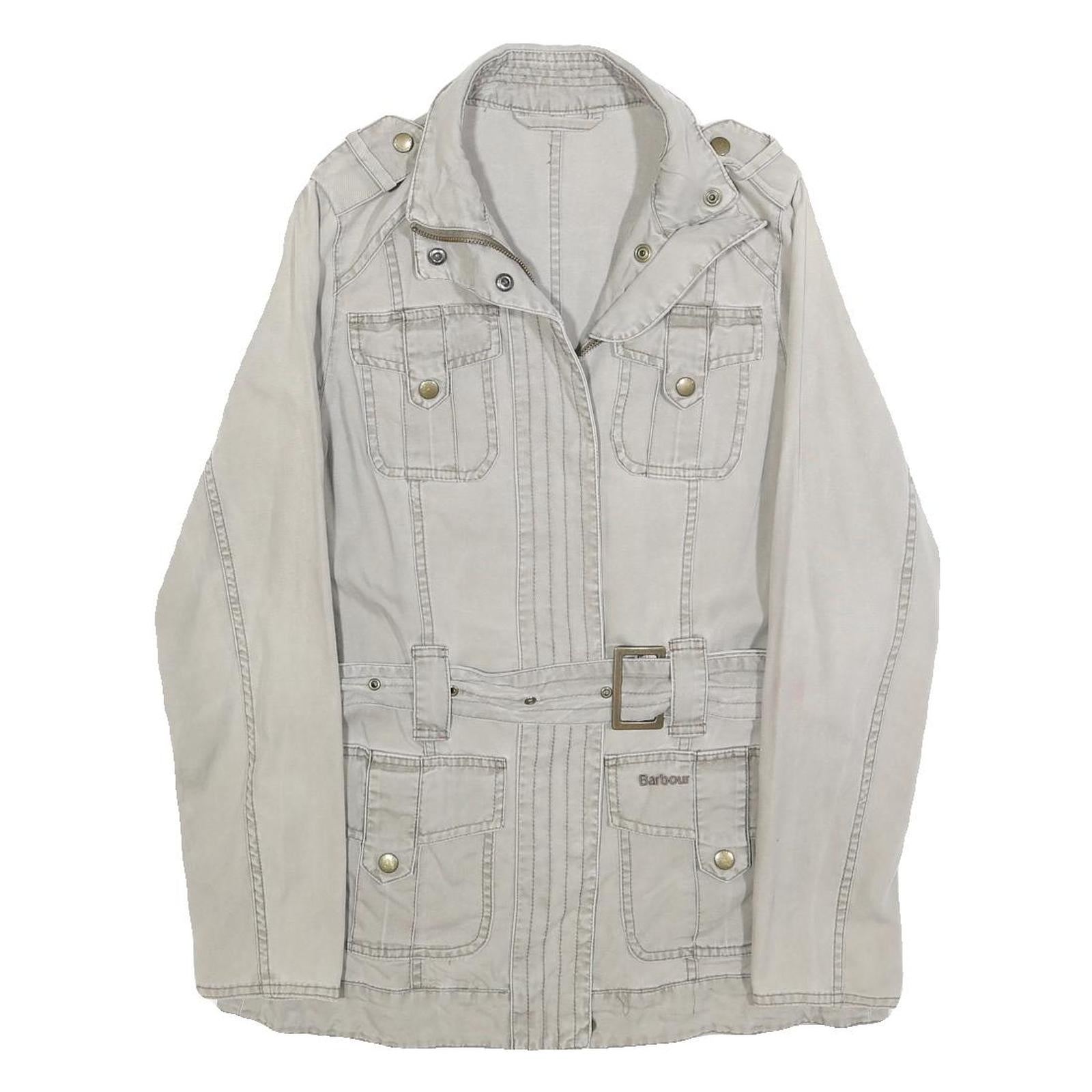 BARBOUR Womens Beige Cotton Blend Casual Jacket UK 8 Zip Up Belted Lightweight