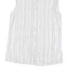 TEDDY'S Womens White Striped Sleeveless Shirt Button Neck S Cotton Blend Top