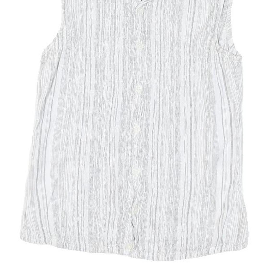 TEDDY'S Womens White Striped Sleeveless Shirt Button Neck S Cotton Blend Top