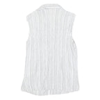 TEDDY'S Womens White Striped Sleeveless Shirt Button Neck S Cotton Blend Top