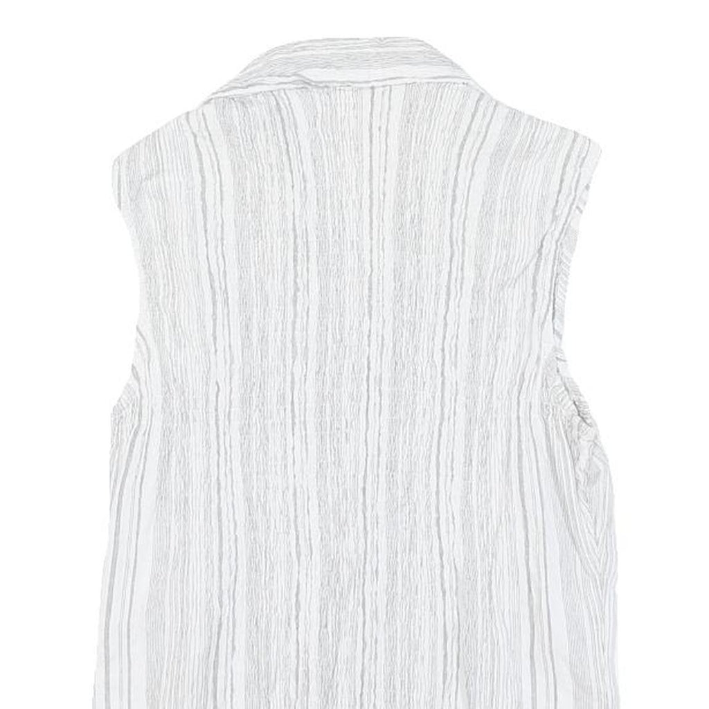 TEDDY'S Womens White Striped Sleeveless Shirt Button Neck S Cotton Blend Top
