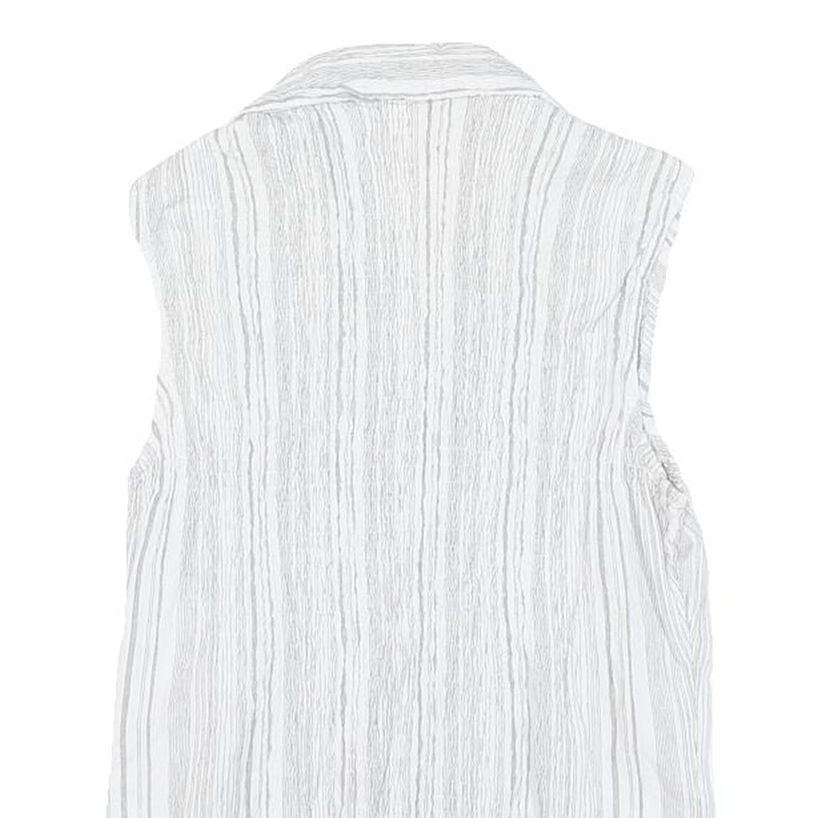 TEDDY'S Womens White Striped Sleeveless Shirt Button Neck S Cotton Blend Top