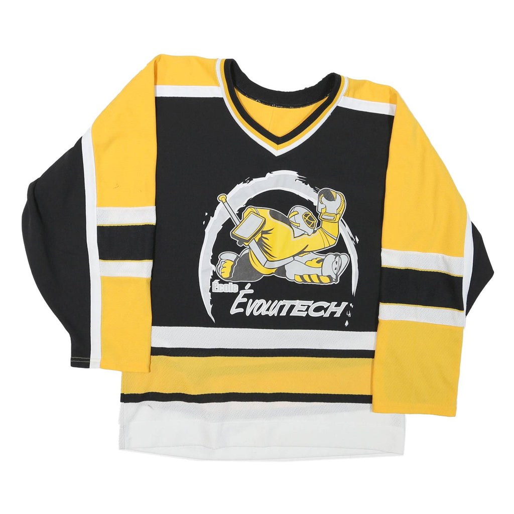 Mens Black & Yellow Graphic Long Sleeve V-Neck Sport T-Shirt Size S Athletic
