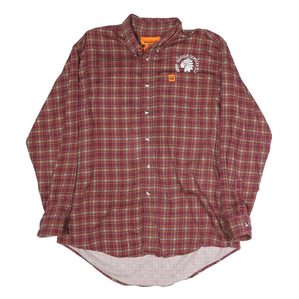 WRANGLER Mens Maroon Check Long Sleeve Shirt L Cotton Button Down Casual