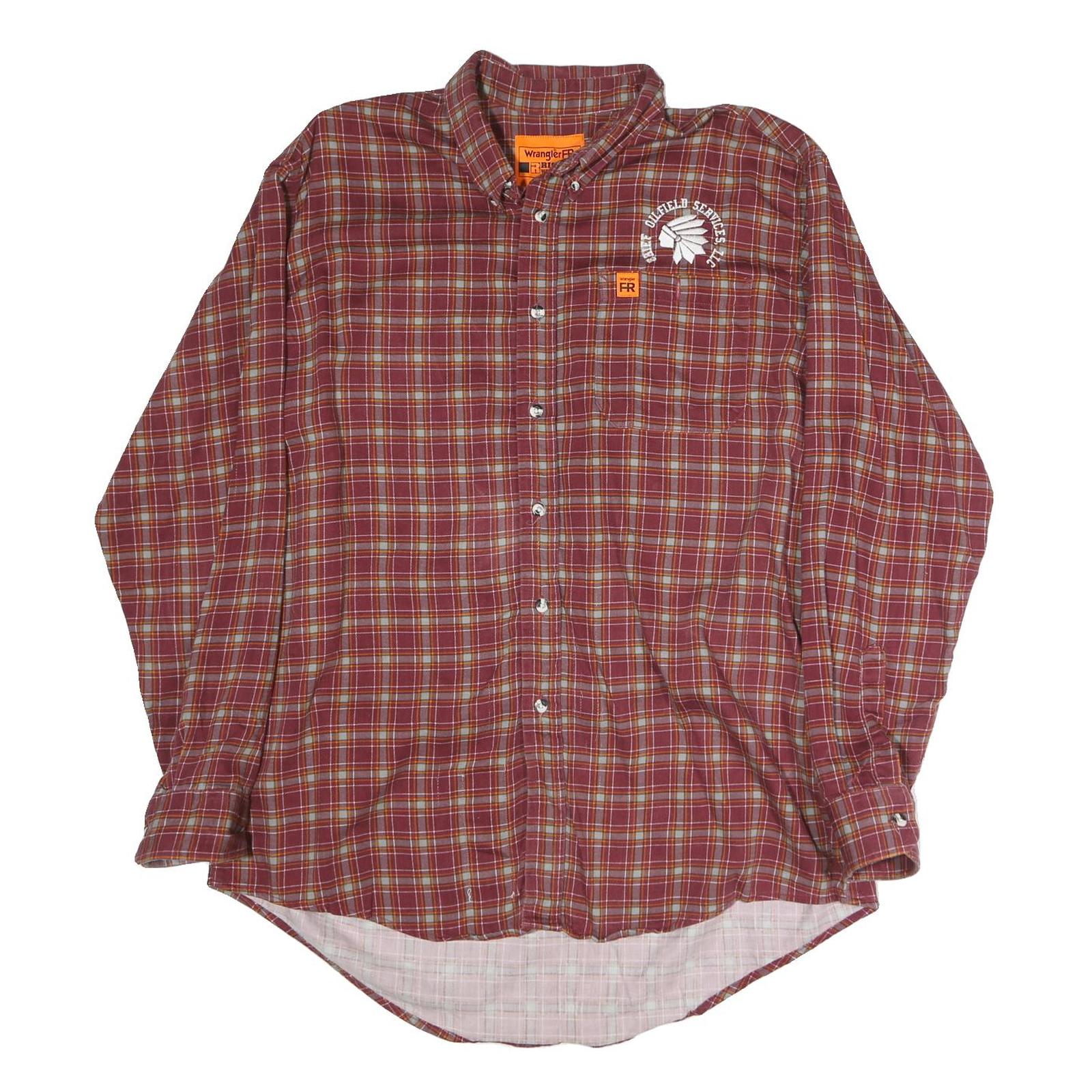 WRANGLER Mens Maroon Check Long Sleeve Shirt L Cotton Button Down Casual