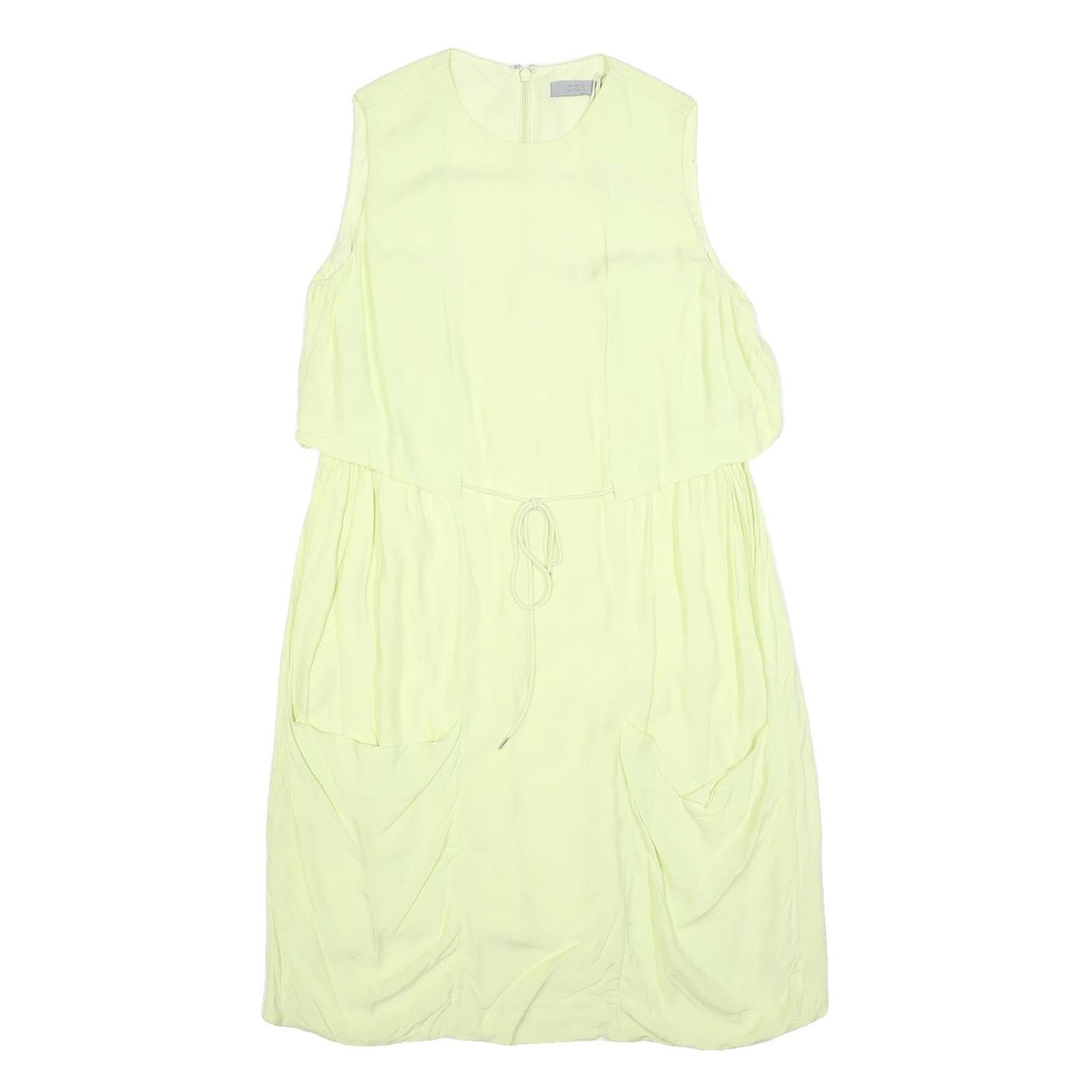 COS Womens Yellow Cotton Blend Sleeveless Day Dress S Pockets Zip Round Neck