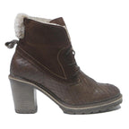 TAMARIS Womens Brown Leather Block Heel Ankle Boots UK 6 Warm Lined Stylish