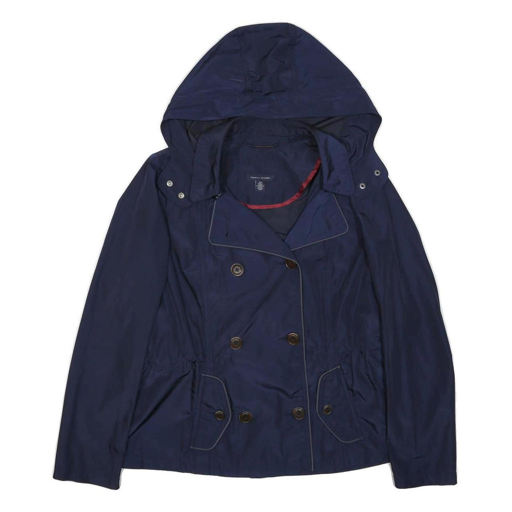 TOMMY HILFIGER Womens Navy Blue Jacket S Polyester Hooded Button Closure Plain