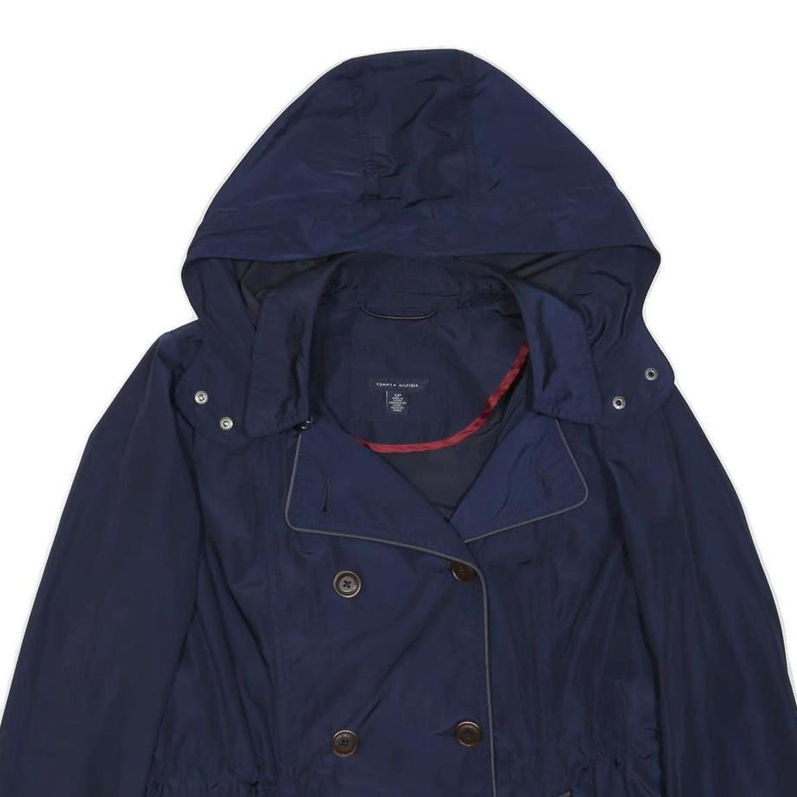 TOMMY HILFIGER Womens Navy Blue Jacket S Polyester Hooded Button Closure Plain