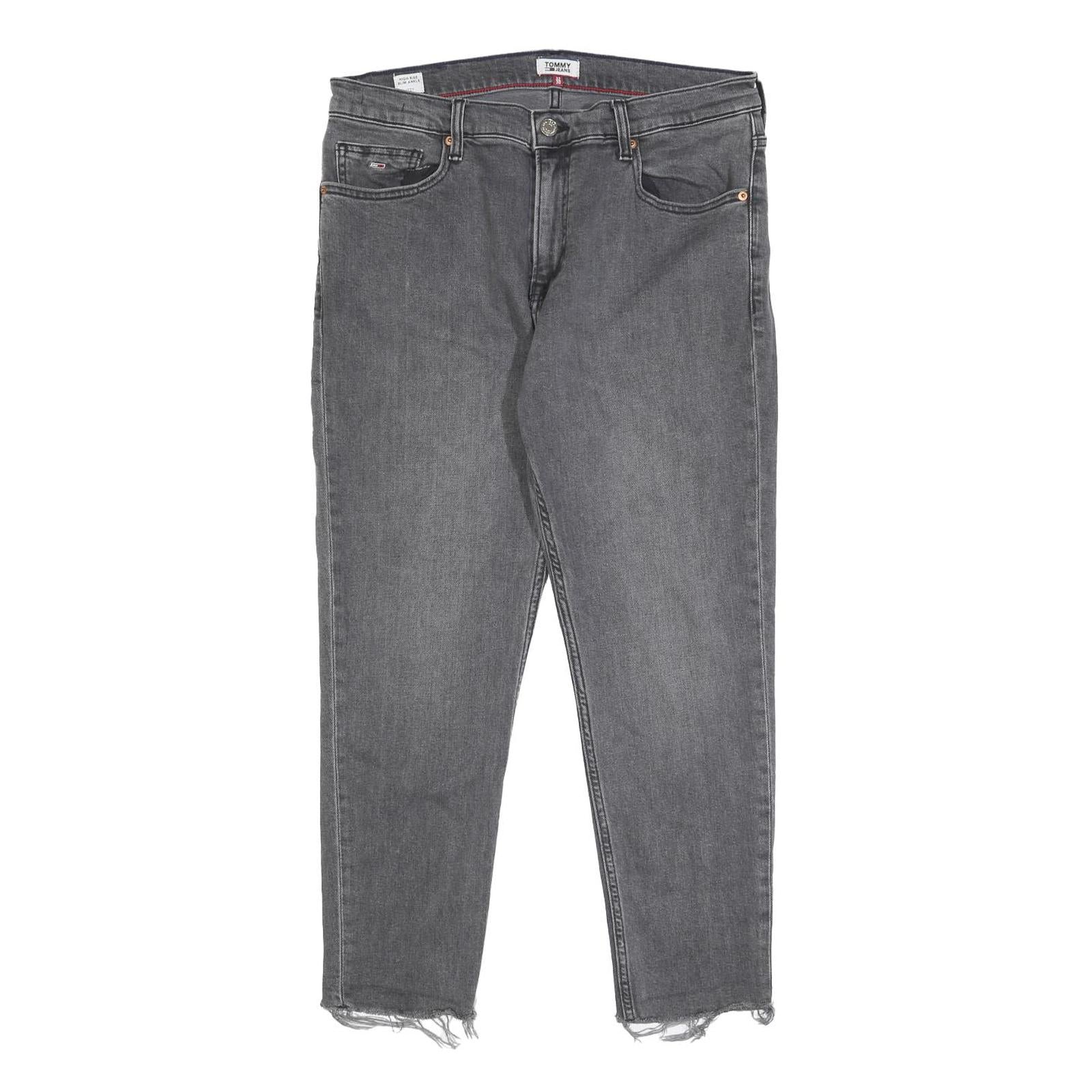 TOMMY JEANS Womens Regular Grey Denim Raw Hem W32 L25 Zip Closure Cotton Blend