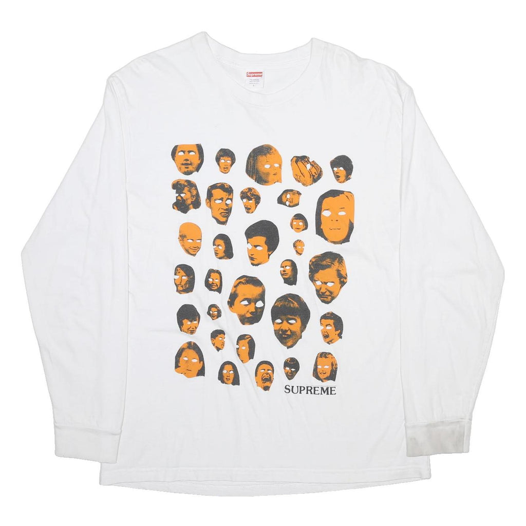 SUPREME Mens White Graphic Long Sleeve Crew Neck T-Shirt L Cotton Blend