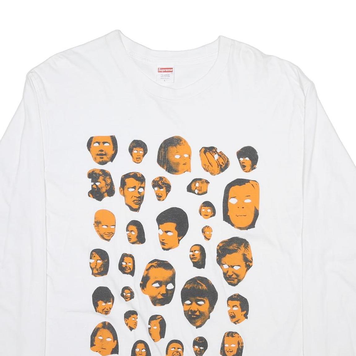 SUPREME Mens White Graphic Long Sleeve Crew Neck T-Shirt L Cotton Blend
