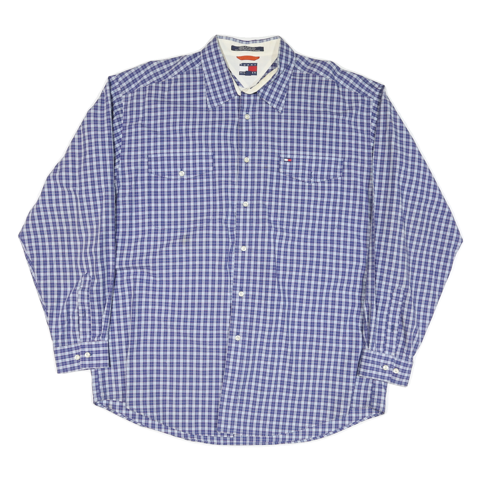 TOMMY HILFIGER Mens Blue & White Check Shirt XL Classic Fit Cotton Blend