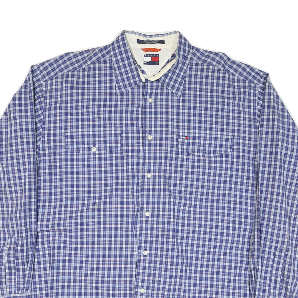 TOMMY HILFIGER Mens Blue & White Check Shirt XL Classic Fit Cotton Blend