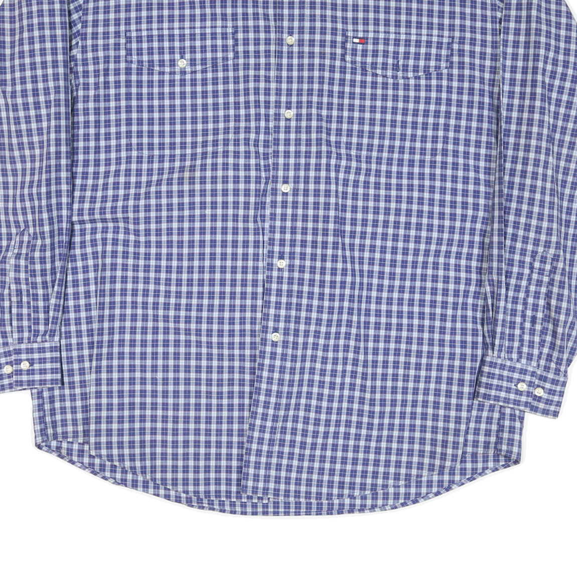 TOMMY HILFIGER Mens Blue & White Check Shirt XL Classic Fit Cotton Blend