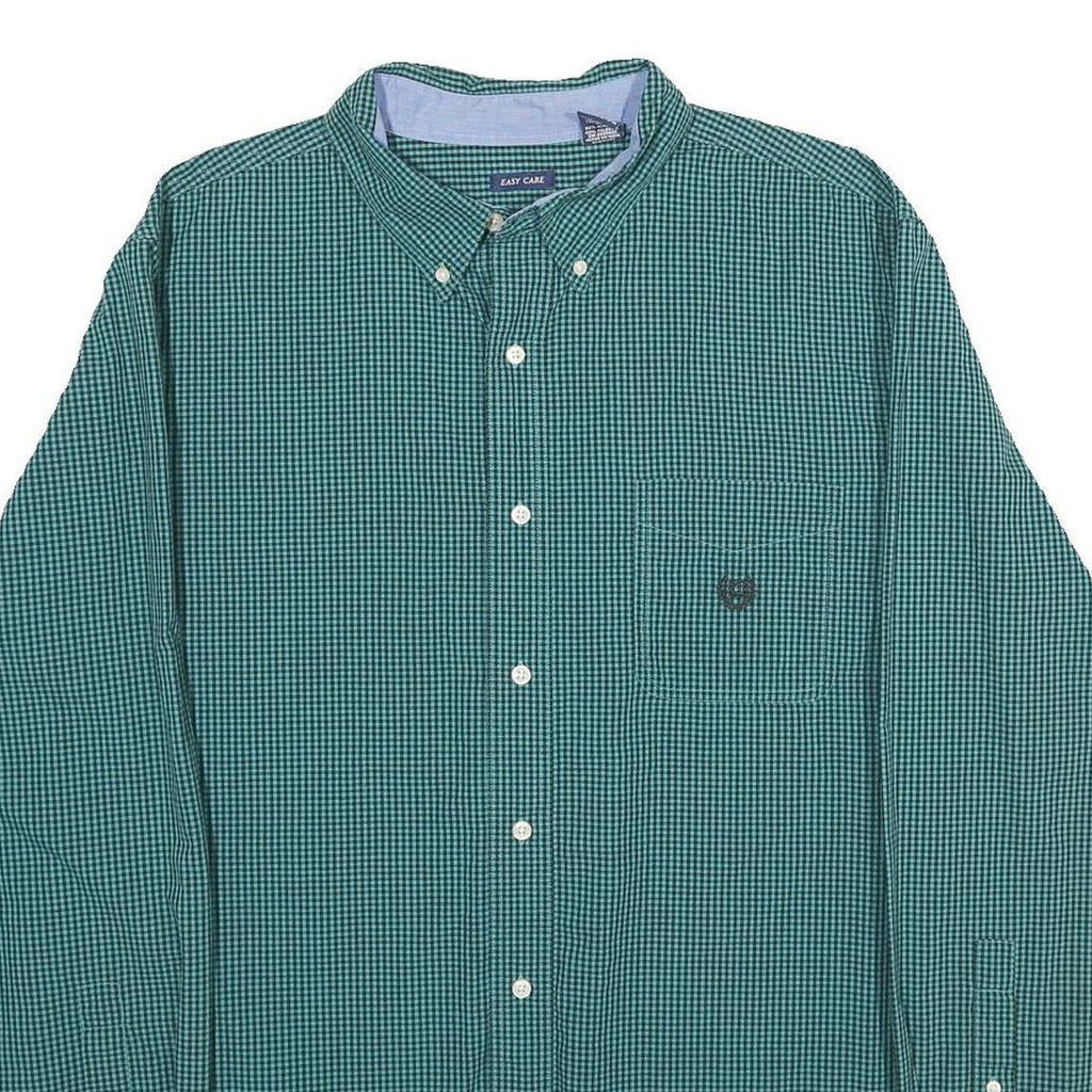 CHAPS Mens Green & Black Check Shirt XL Button-Down Collar Long Sleeve