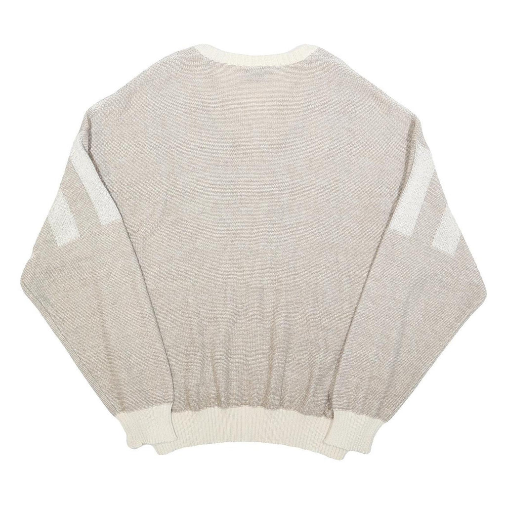 MONTE CARLO Mens Beige & Cream Patterned Jumper V-Neck Basic Knit L Cotton Blend