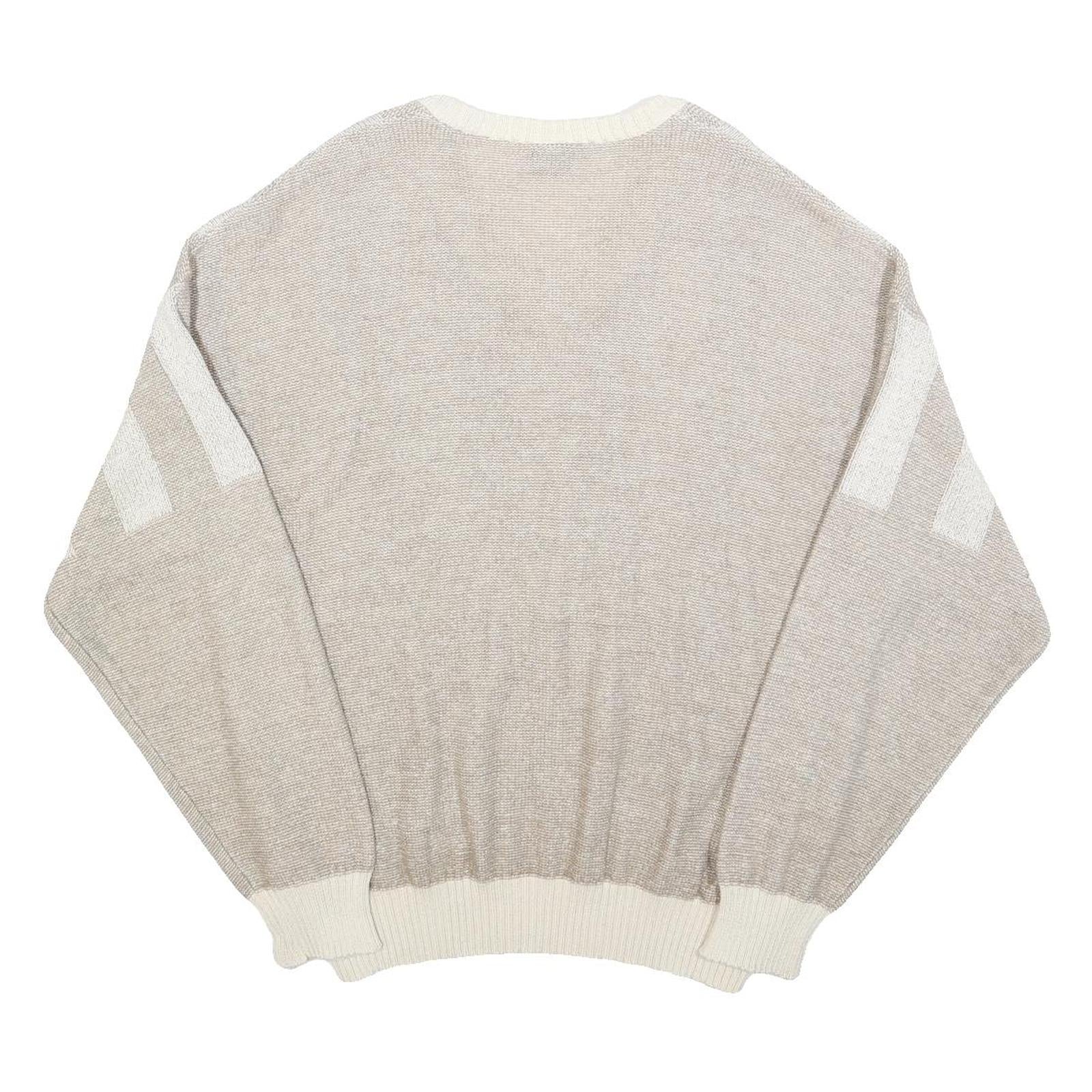 MONTE CARLO Mens Beige & Cream Patterned Jumper V-Neck Basic Knit L Cotton Blend