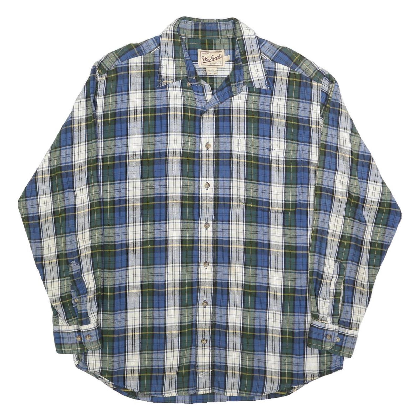 WOOLRICH Mens Blue & Green Check Shirt L Cotton Long Sleeve Casual Classic