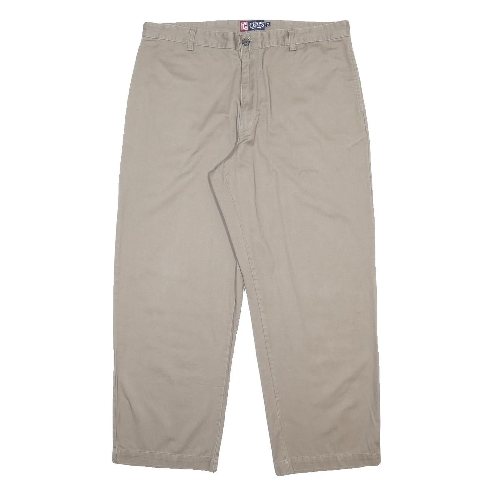 CHAPS Mens Cotton Beige Relaxed Straight Trousers W38 L30 Casual Comfort Zip