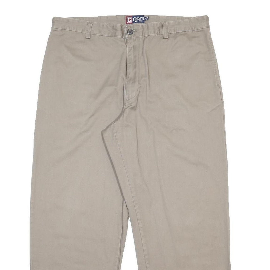 CHAPS Mens Cotton Beige Relaxed Straight Trousers W38 L30 Casual Comfort Zip
