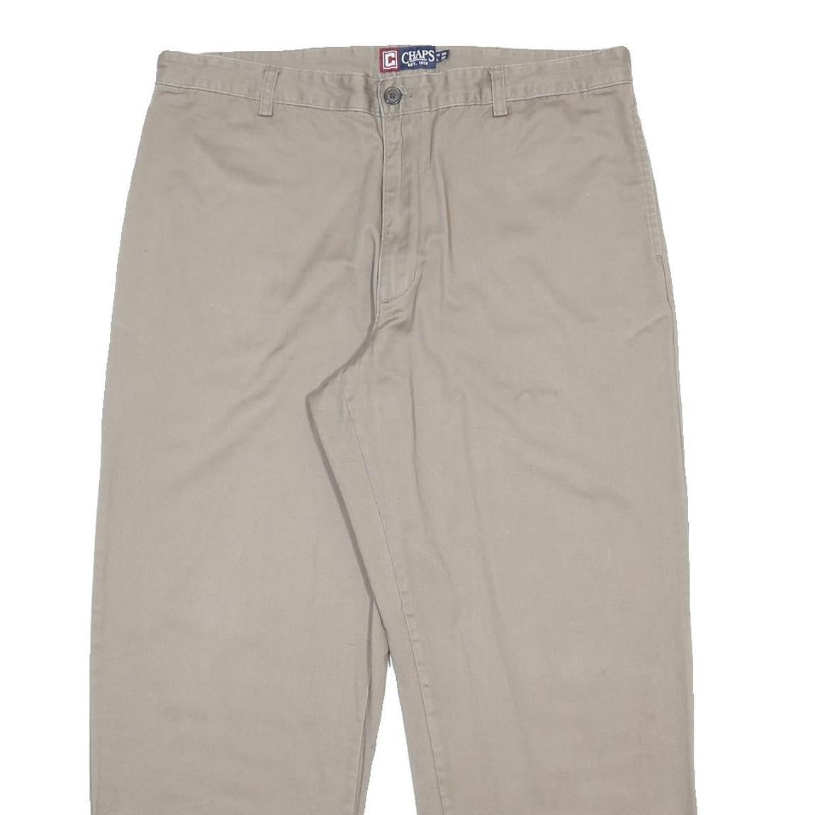 CHAPS Mens Cotton Beige Relaxed Straight Trousers W38 L30 Casual Comfort Zip