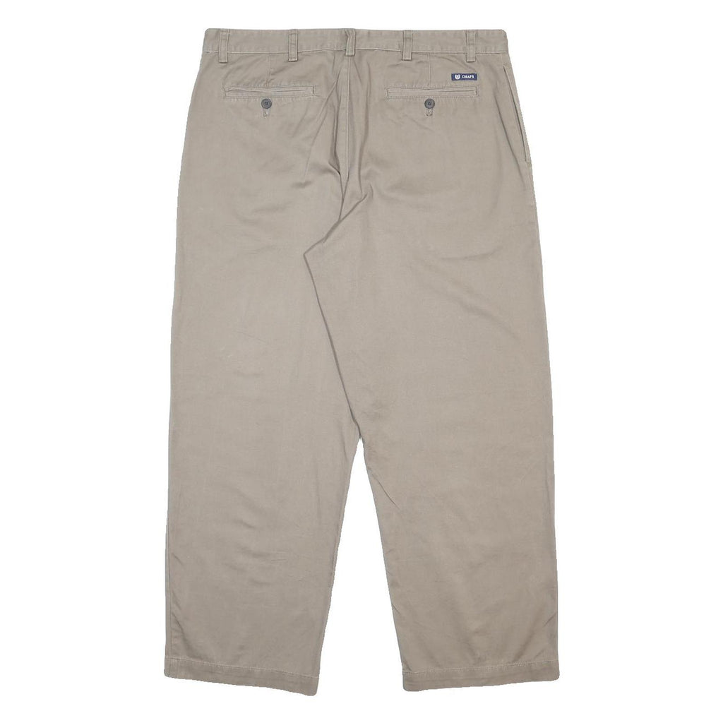 CHAPS Mens Cotton Beige Relaxed Straight Trousers W38 L30 Casual Comfort Zip