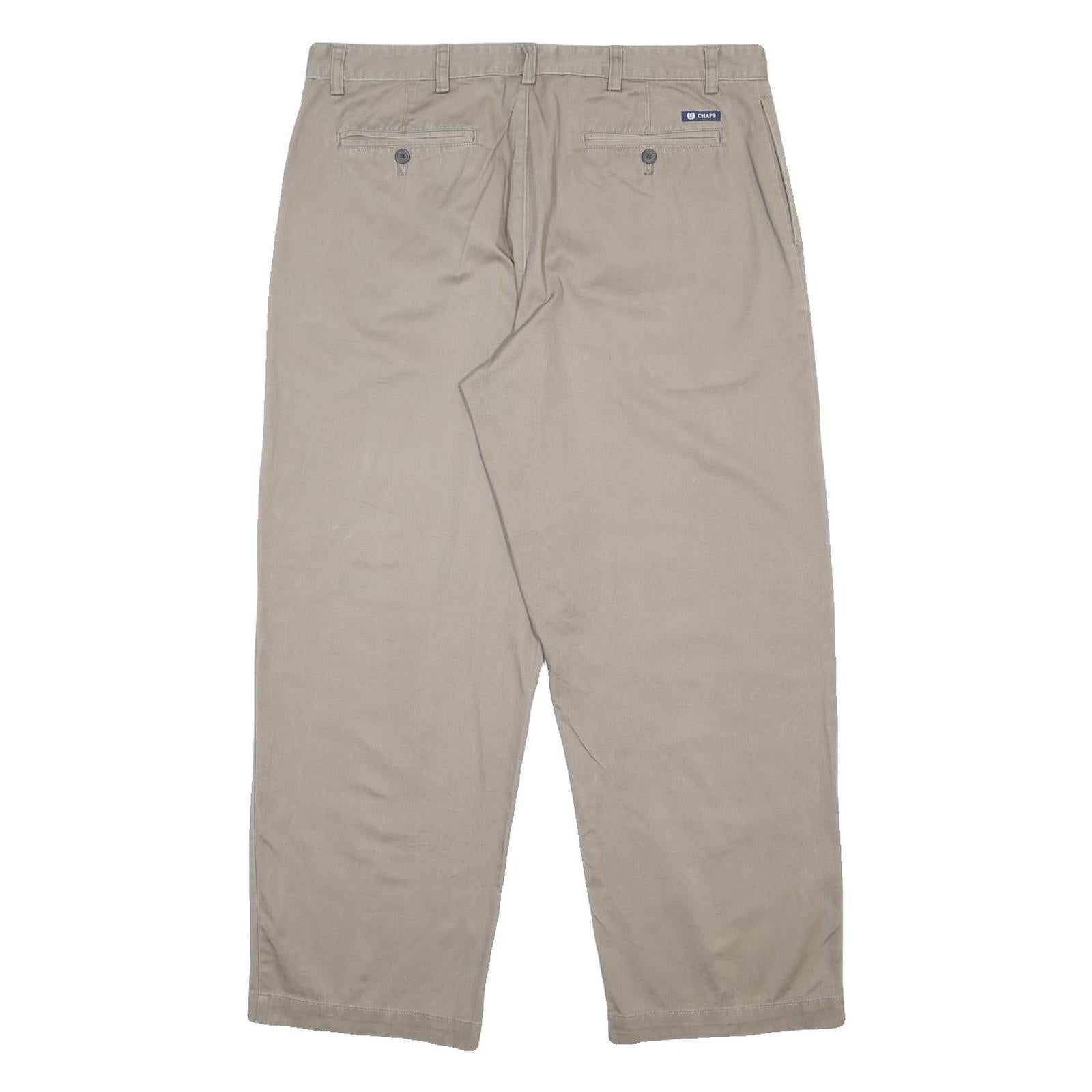 CHAPS Mens Cotton Beige Relaxed Straight Trousers W38 L30 Casual Comfort Zip
