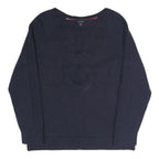 TOMMY HILFIGER Womens Navy Plain Jumper Crew Neck Basic Knit L Cotton Blend