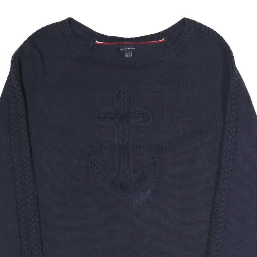 TOMMY HILFIGER Womens Navy Plain Jumper Crew Neck Basic Knit L Cotton Blend