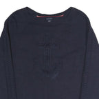 TOMMY HILFIGER Womens Navy Plain Jumper Crew Neck Basic Knit L Cotton Blend
